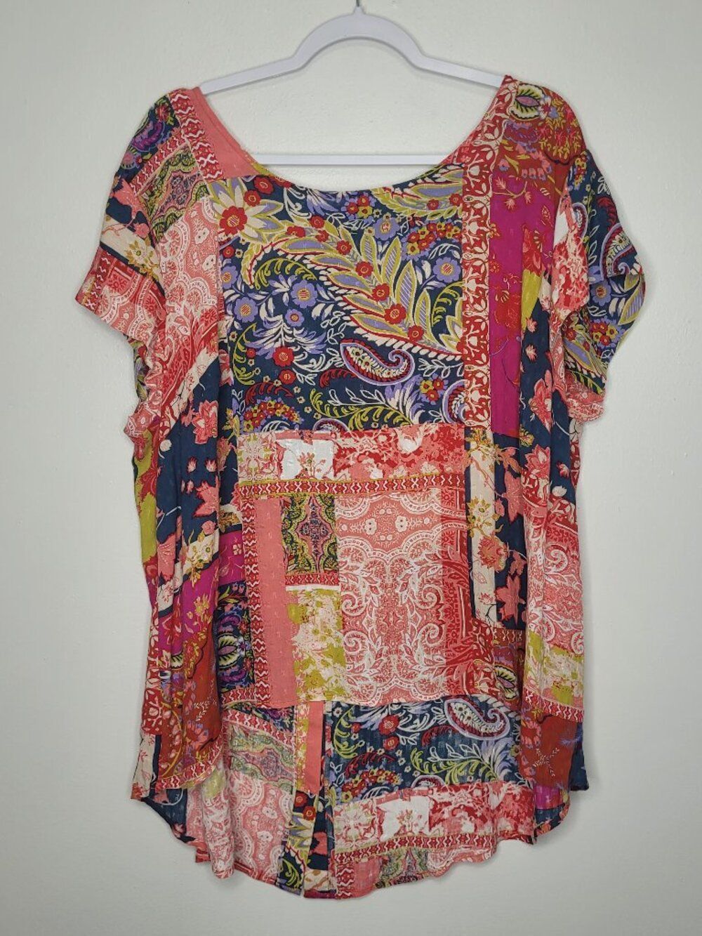 Jones New York boho mixed print button back over sized flowy vacation top 1x